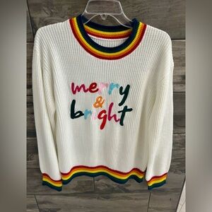 Colorful Striped Sweater with Merry & Bright Text